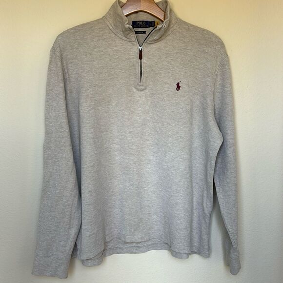 Polo Ralph Lauren Estate-Rib Quarter‎ Zip Oatmeal Pullover sweatshirt size large - Picture 1 of 7